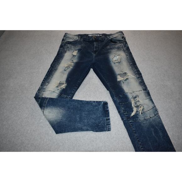 Grindhouse Jeans Mens Size 44 x 33 Slim Stretch Fit Tapered Blue Distressed - Picture 1 of 6